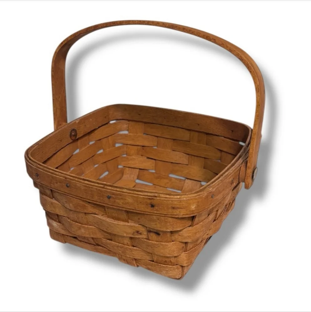 LONGABERGER Small Square Basket Collapsible Handle VINTAGE
